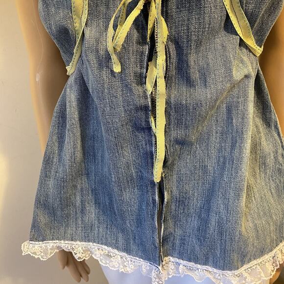 VTG OldNavy BlueDenim LaceTrim Corset Coquette Babydoll Handmade Up cycle L/XL - Picture 9 of 13